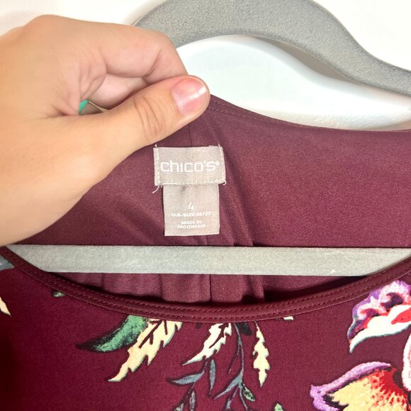 Chico's Burgundy Moody Fall Florals Shift Dress Lined Long Sleeve Size 4/XXL - Picture 2 of 4